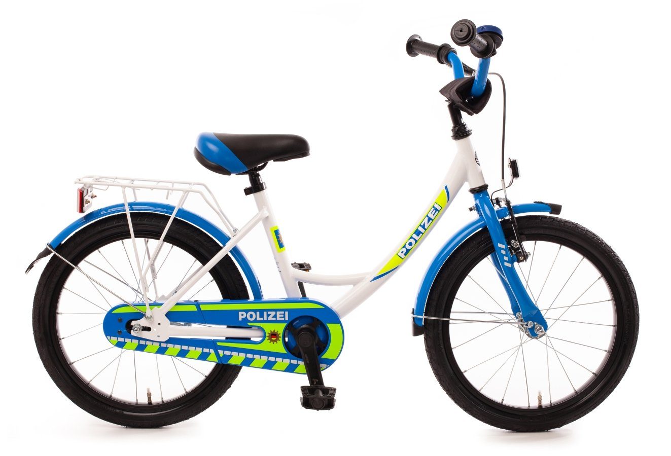 Bachtenkirch Kinderfahrrad Polizei 18 Zoll Fahrrad Polizeifahrrad ab 4 Jahre mit Rücktrittbremse