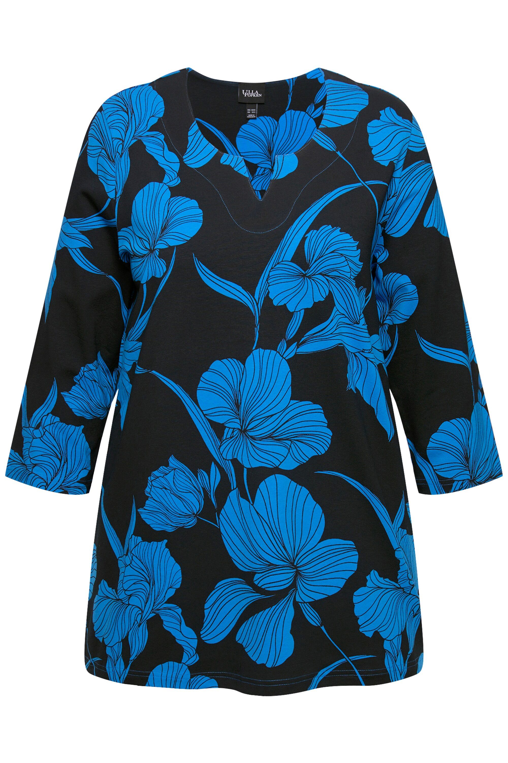Ulla Popken T-Shirt Shirt Blüten A-Linie Tunika-Ausschnitt 3/4-Arm günstig online kaufen