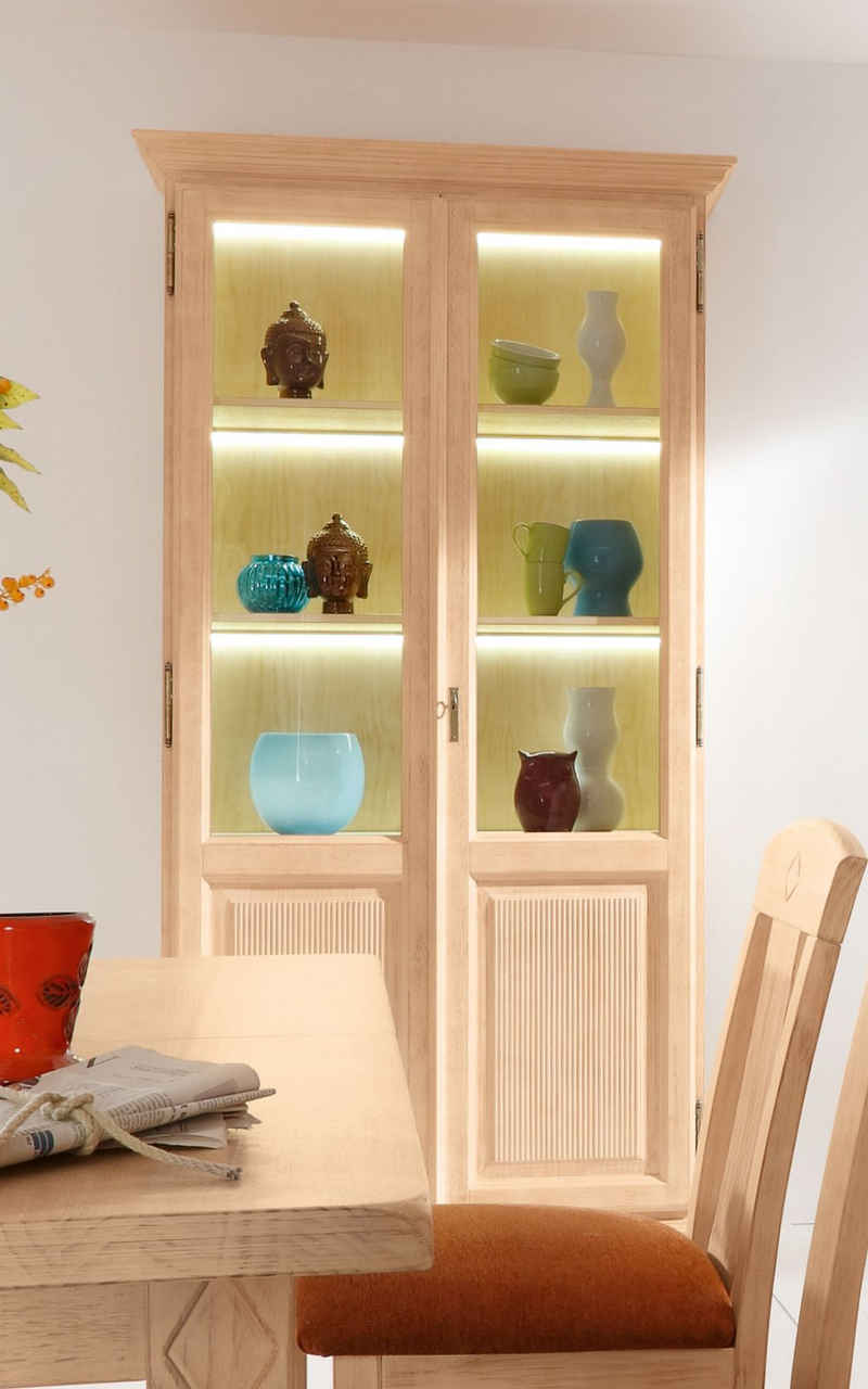 Casamia Highboard Glas-Vitrine Stand-Vitrine Wohnzimmer Casapino 2-türig aus Glas mit Holzfüllung Pinie massiv