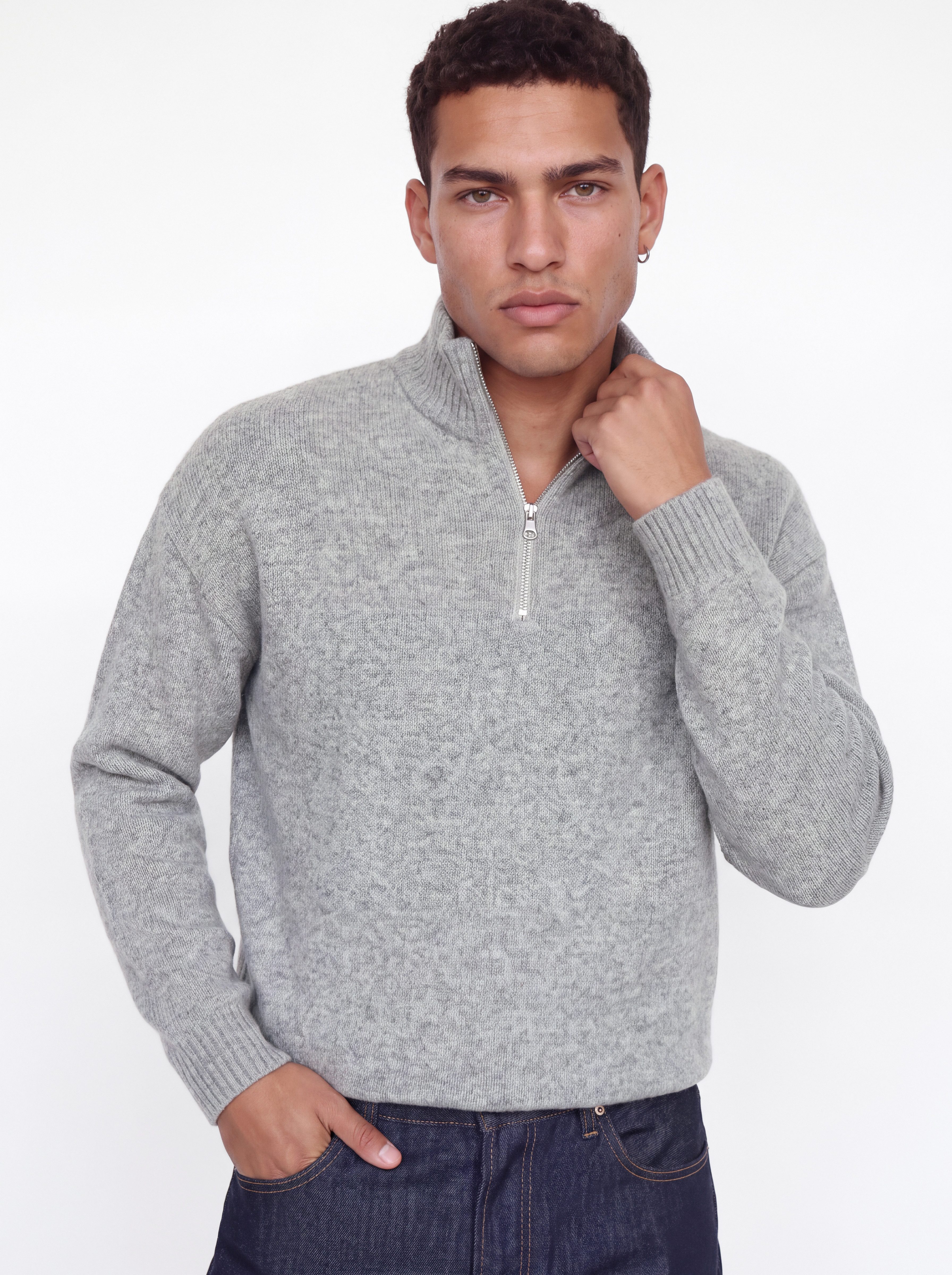 Jack & Jones Troyer JJESOHO OLLIE KNIT HALF ZIP SN Materialmix, relaxed fit – Bild 2 von 5