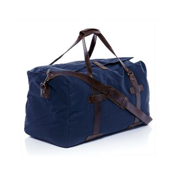 SID & VAIN Reisetasche CHASE, Weekender echt Leder & Canvas Reisetasche groß XL - Reisegepäck auch als Handgepäck aus stabilem Leder - Sporttasche, Freizeittasche mit Umhängegurt - Ledertasche Herren Damen blau-braun