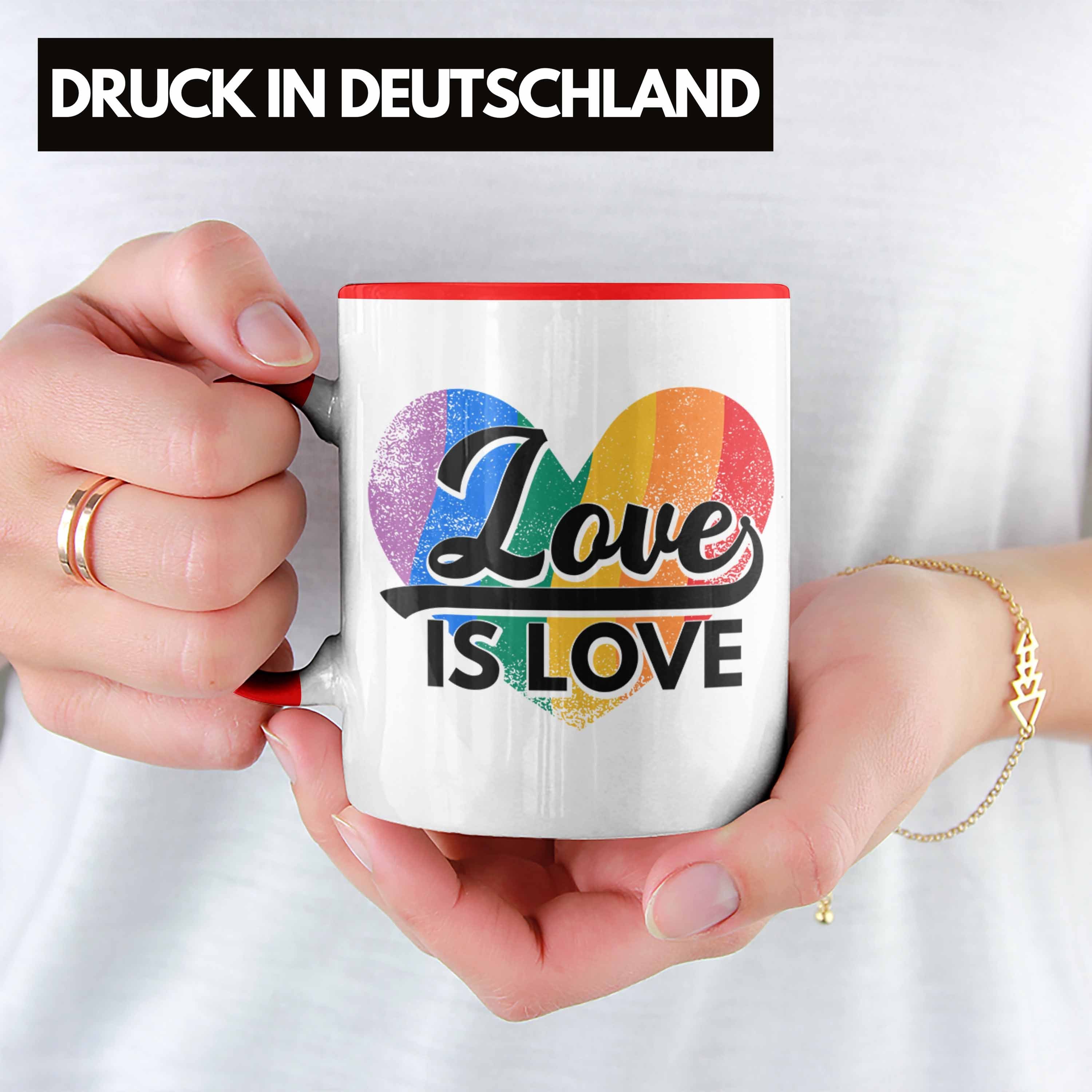 Trendation Tasse Trendation - Is Love Transgender Love Lustige Regenbogen Rot Geschenk für Tasse LGBT Schwule Lesben Regenbogen Grafik