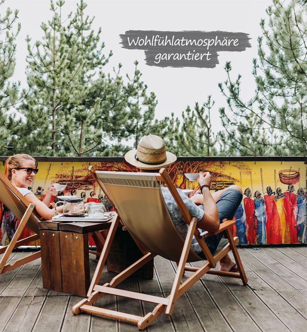 Thumbnail - MyMaxxi Sichtschutzelement Balkonbanner Afrikanische Stammesversammlung Balkon Sichtschutz Garten, (Bambus grün)