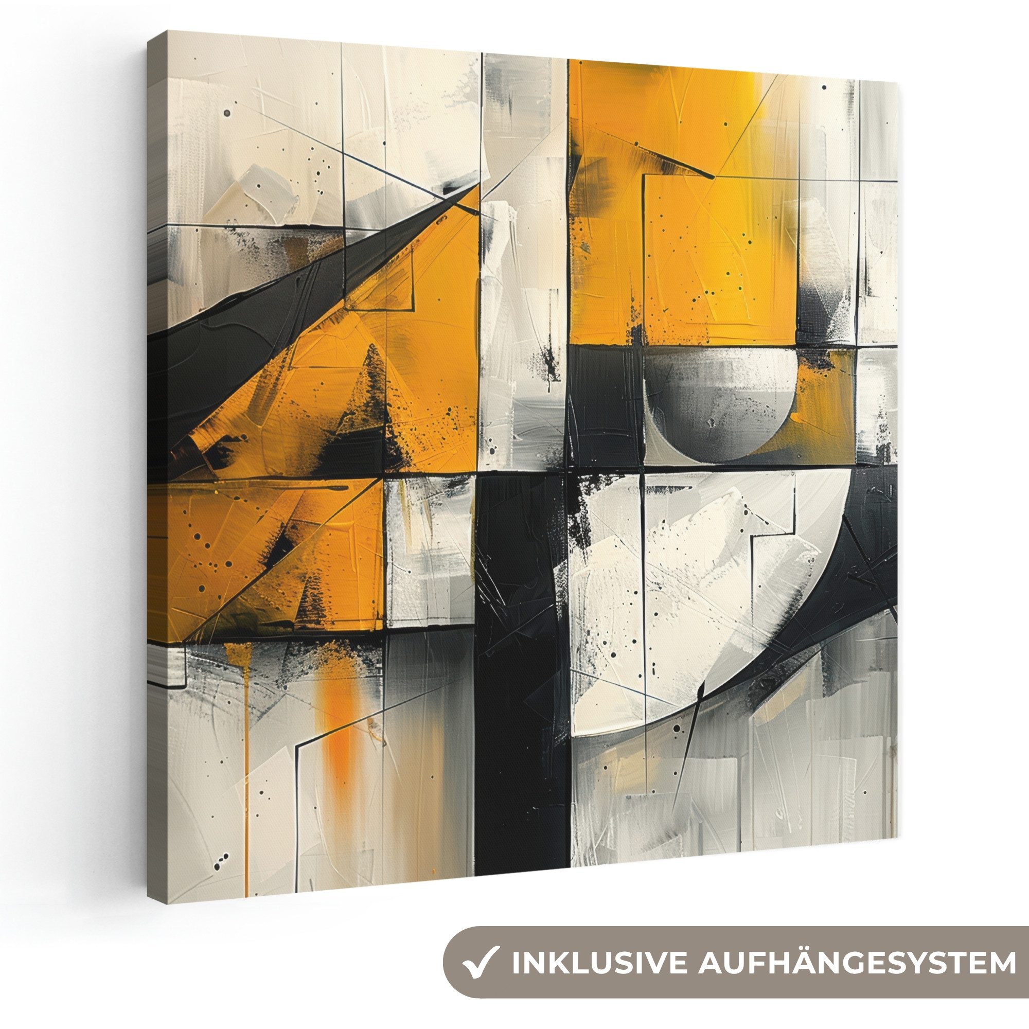 OneMillionCanvasses® Leinwandbild Gelb - Abstrakt - Modern - Formen, Fotodruck (1 St), Wandbild, Deko Schlafzimmer Wohnzimmer Flur 20x20 cm