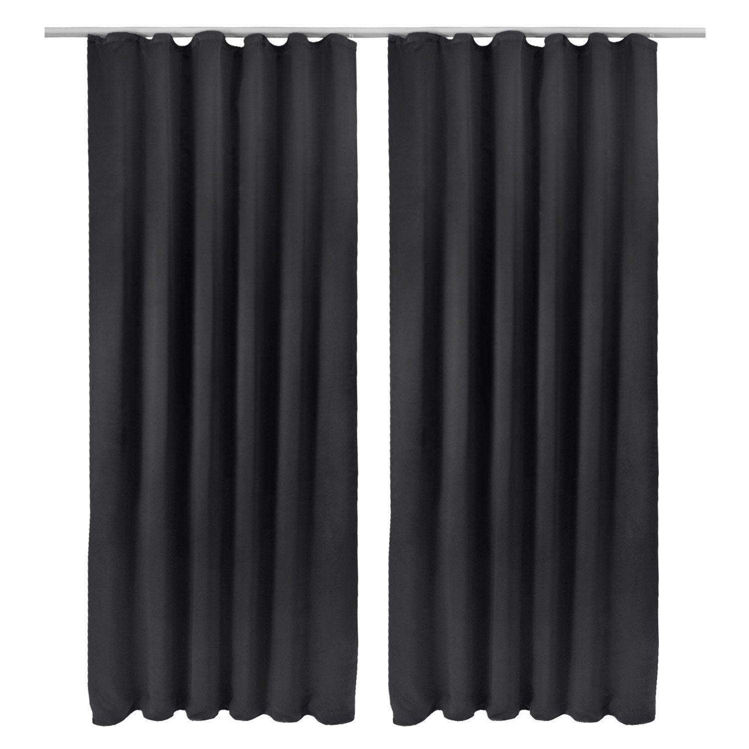 Beautissu Vorhang 2er Set Blackout Vorhang Blickdicht Schwarz Amelie BK, 140x245cm, Kräuselband Gardine Set mit Universalband für Lange Fenster
