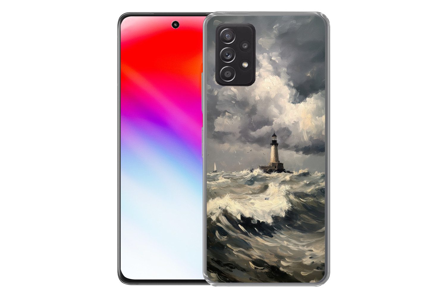 MuchoWow Handyhülle für Samsung Galaxy A53 5G Leuchtturm - Wellen - Sturm, Phone Case, Silikon, Schutzhülle Dünn