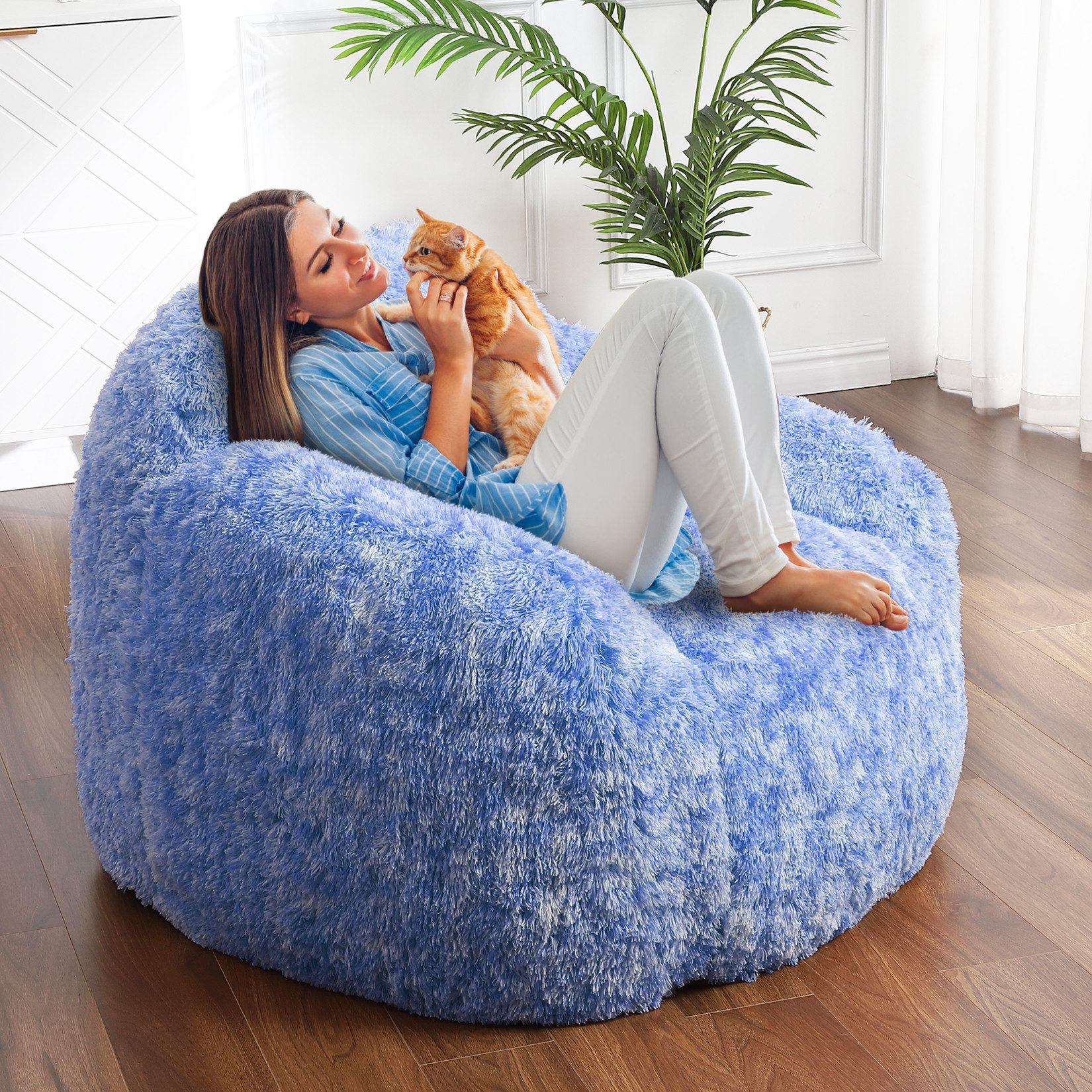 GarveeMore Sitzsack in Muschelform, hochdichter Schaumstoff, abnehmbarer Bezug, Zweifarbiges Design, 94x94x64 cm
