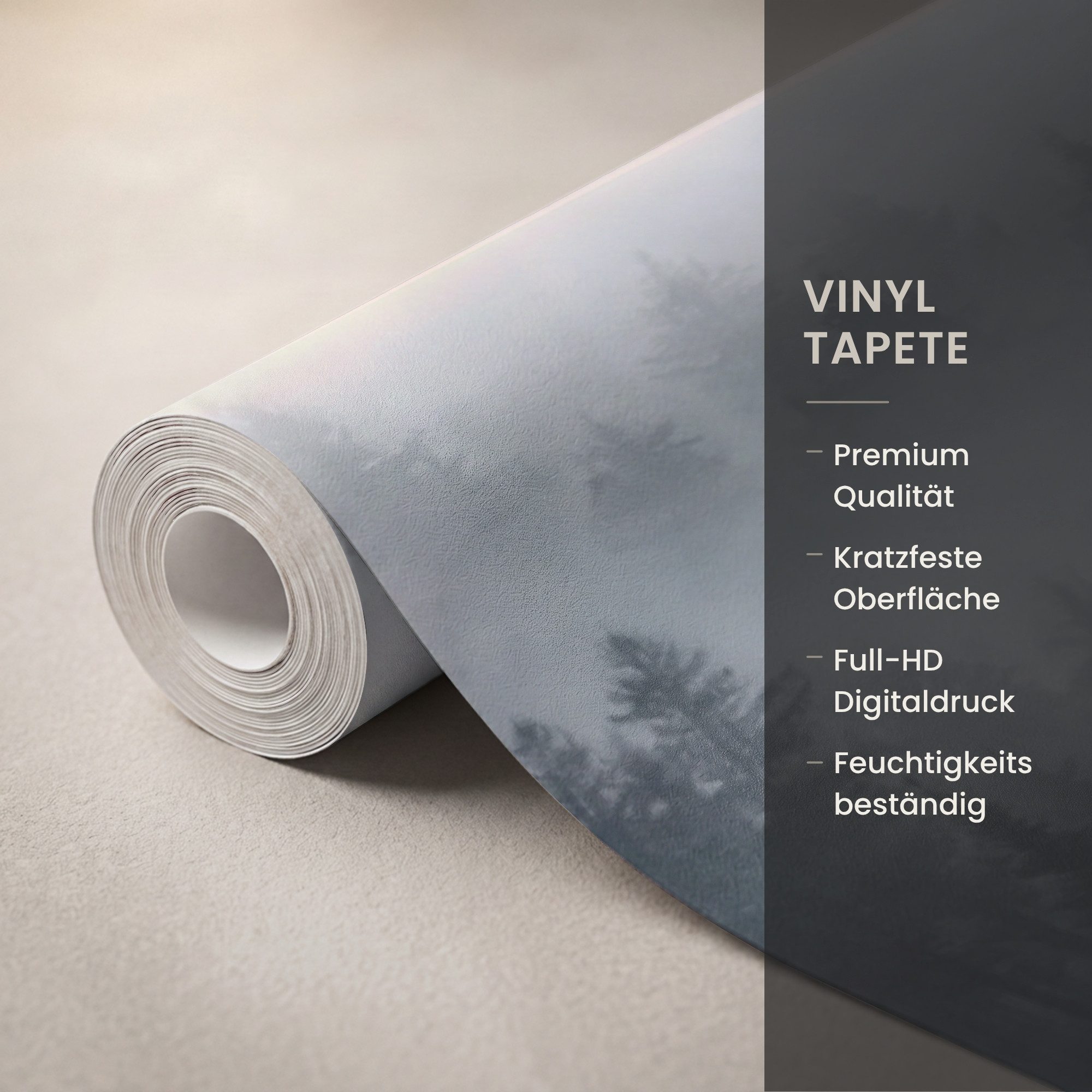 OnlyWow Fototapete Wald - See - Nebel - Natur - Grau, Matt, bedruckt, Modern, Wanddekoration, Wohnzimmer, Wandtapete 120x200cm