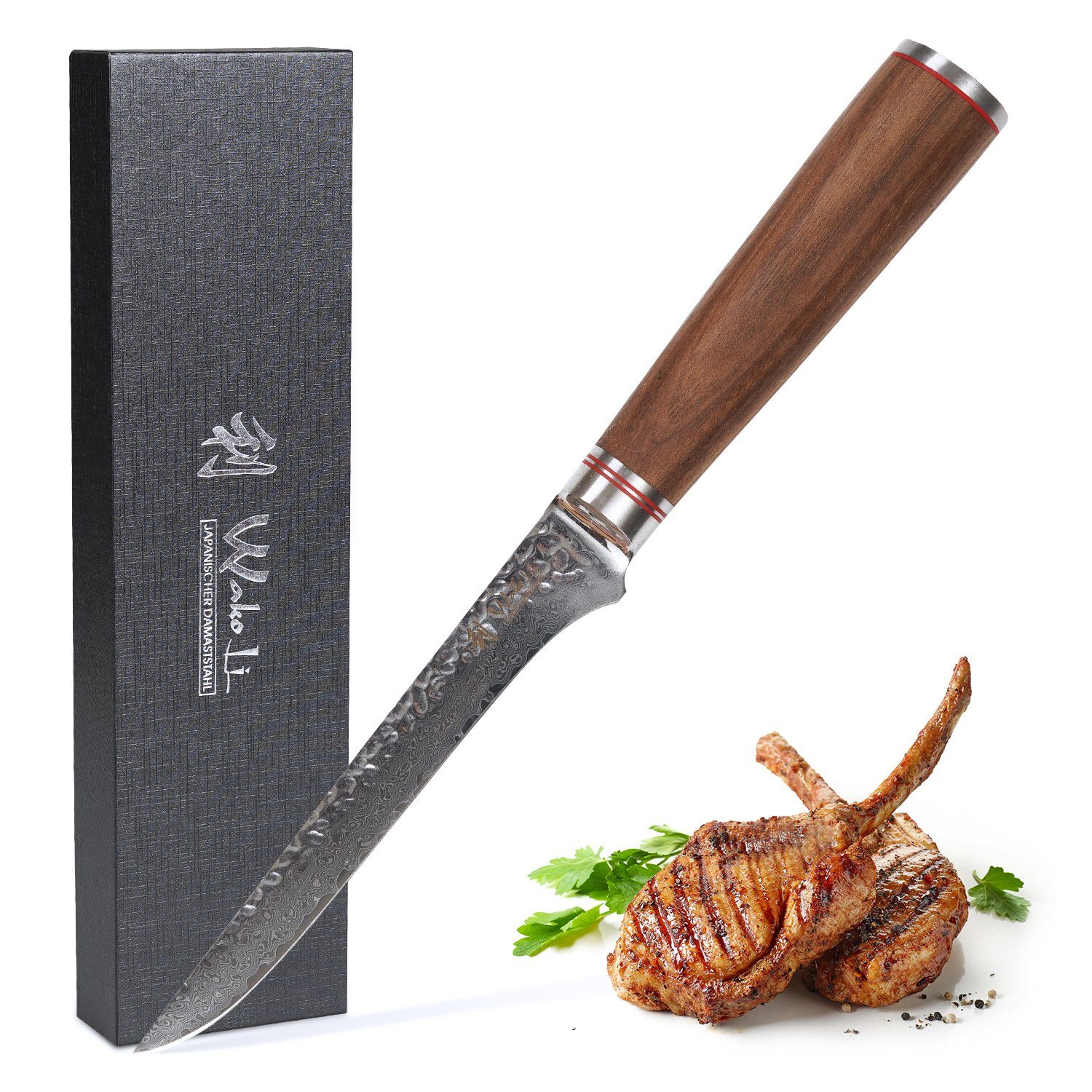 Wakoli Ausbeinmesser Wakoli Nussbaum Damast Ausbein- und Filetiermesser I 16,5 cm Klinge I