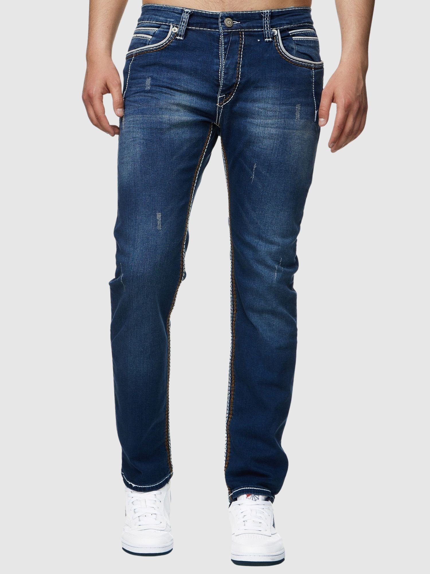 Denim Regular Jeans Jeanshose (Jeanshose Bootcut, John Slim-fit-Jeans Herren Freizeit,Casual Herrenjeans Dark Designerjeans Blue Designer Fit 1-tlg) Kayna Herrenho J-3211