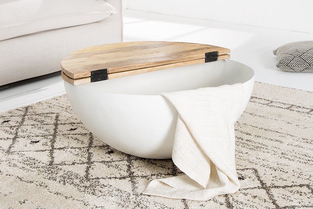 riess-ambiente Couchtisch INDUSTRIAL STORAGE Ø70cm weiß / natur (Einzelartikel, 1-St), Wohnzimmer · Mango-Massivholz · rund · mit Stauraum · Metall · Design