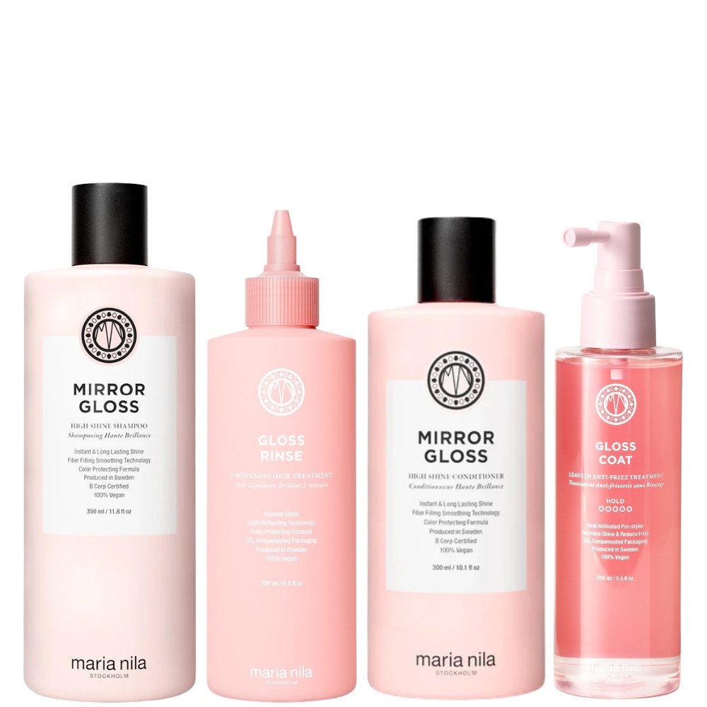 Maria Nila Haarpflege-Set Mirror Gloss Shine Routine, 4-tlg., Glanzverstärkende Routine für geschmeidiges Haar und Anti-Frizz-Pflege