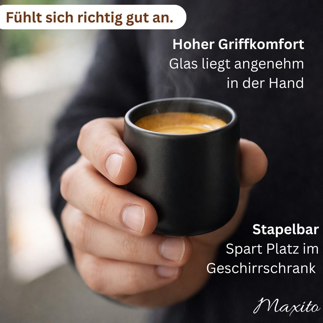 Maxito Espressotasse Espressotassen aus Steingut mit 80 ml im Set für Kaffeeliebhaber, 4-tlg. – Bild 4 von 5
