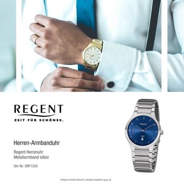 Regent Quarzuhr Regent Herren Armbanduhr Analog, (Analoguhr), Herren Armbanduhr rund, extra groß (ca. 38,5mm), Metallarmband