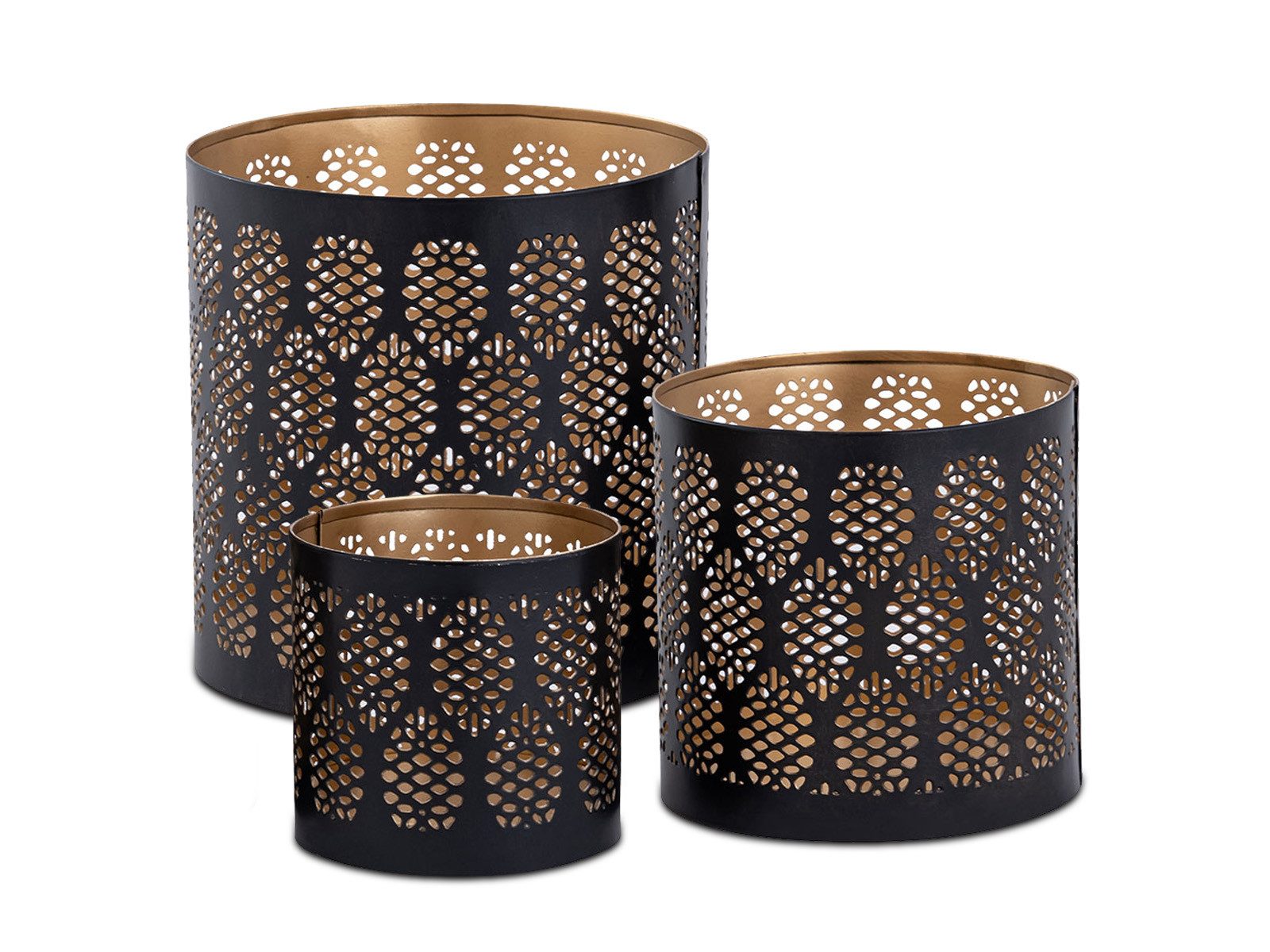 Teelichthalter Kerzenständer 3er Set Windlicht Teelichthalter rund schwarz gold