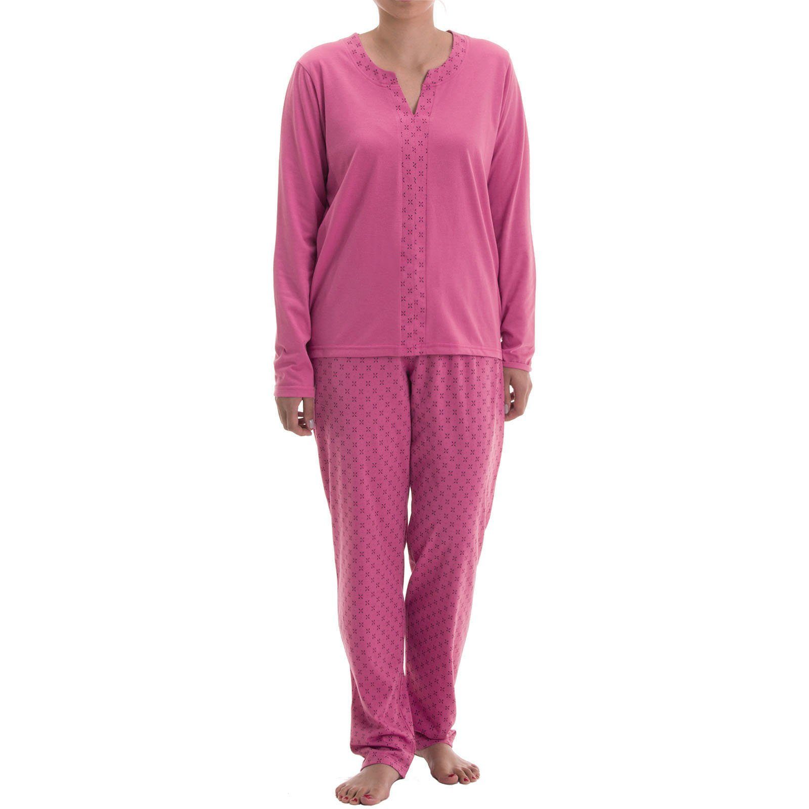 Langarm V-Ausschnitt Set Pyjama - zeitlos rosa Schlafanzug