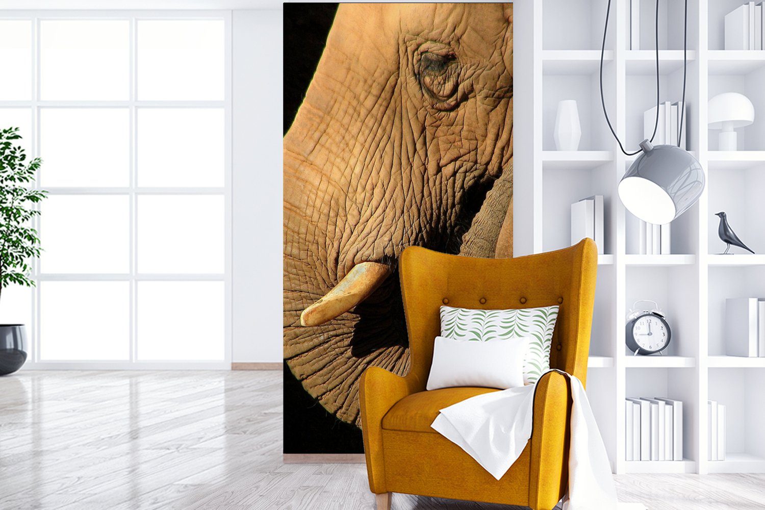 MuchoWow Fototapete Elefant - Tiere Vliestapete bedruckt, Fototapete für - Schlafzimmer Schwarz, St), Matt, - (2 Nahaufnahme Wohnzimmer Küche