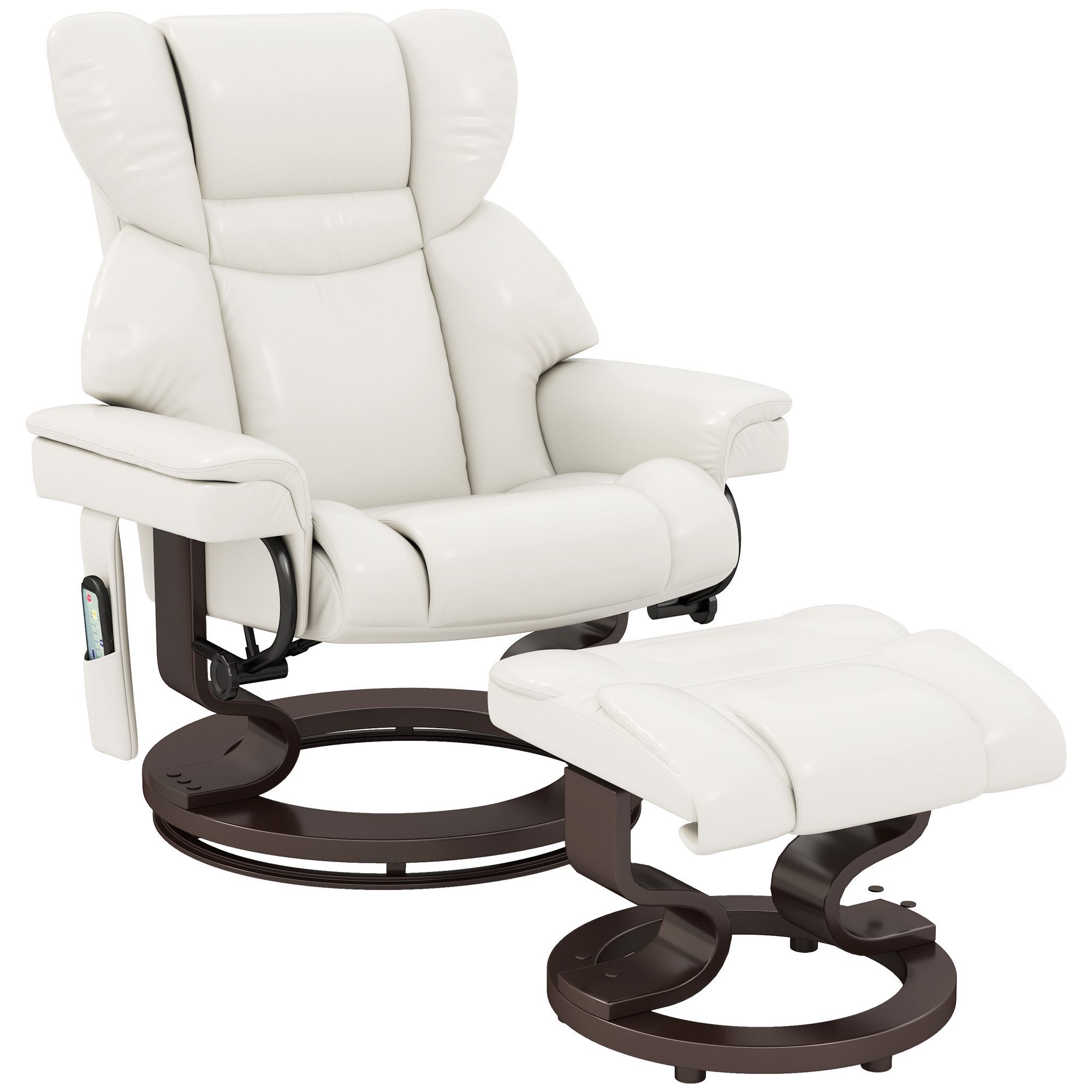 HOMCOM Massagesessel mit Fußhocker, Liegefunktion (Relaxsessel, 2-St., Fernsehsessel), mit Fernbedienung, Seitentasche, für Wohnzimmer, Kunstleder, Creme