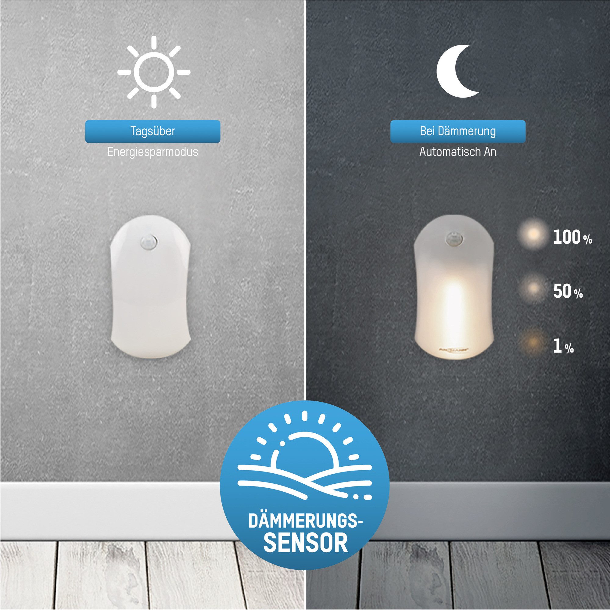 ANSMANN AG LED Nachtlicht LED Nachtlicht mit Dämmerungssensor & Bewegungsmelder - LED Leuchte, COB LED