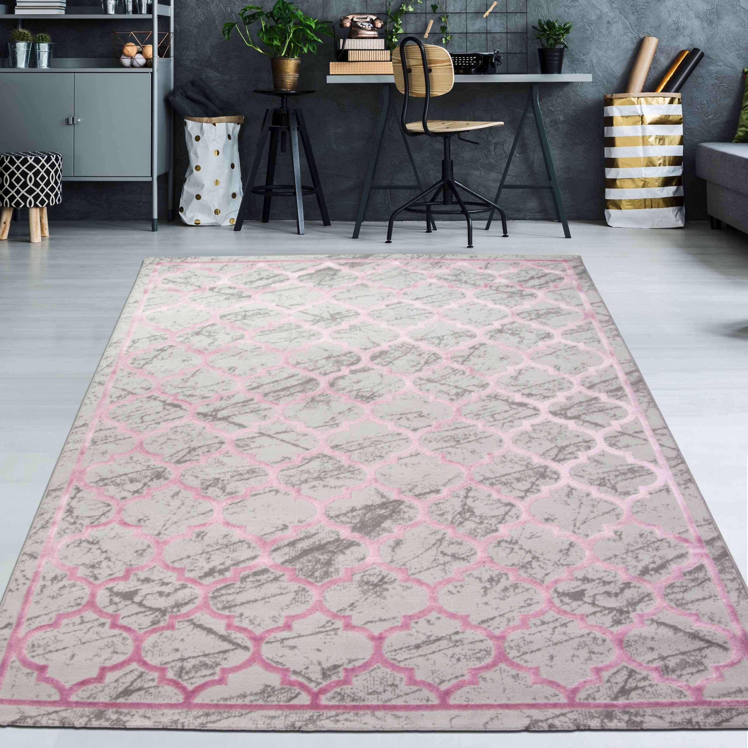 TeppichHome24 Teppich Teppich Marokkanisches Muster in Beige Rosa, rechteckig