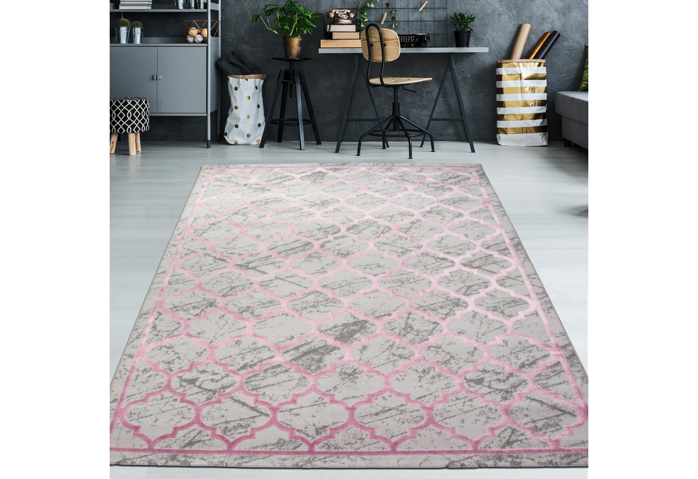 TeppichHome24 Teppich Teppich Marokkanisches Muster in Beige Rosa, rechteckig