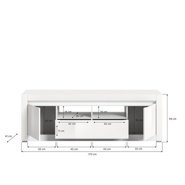 Newroom Lowboard Estria, TV Lowboard weiß Melamin Weiß Hochglanz TZ Modern TV Schrank Fern...