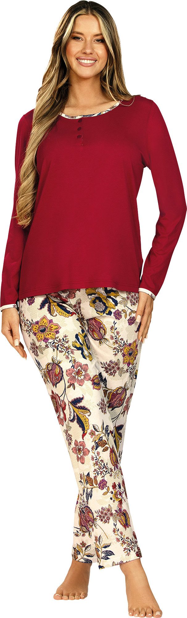 Ascafa Pyjama Damen-Schlafanzug Single-Jersey Paisley/Blumen