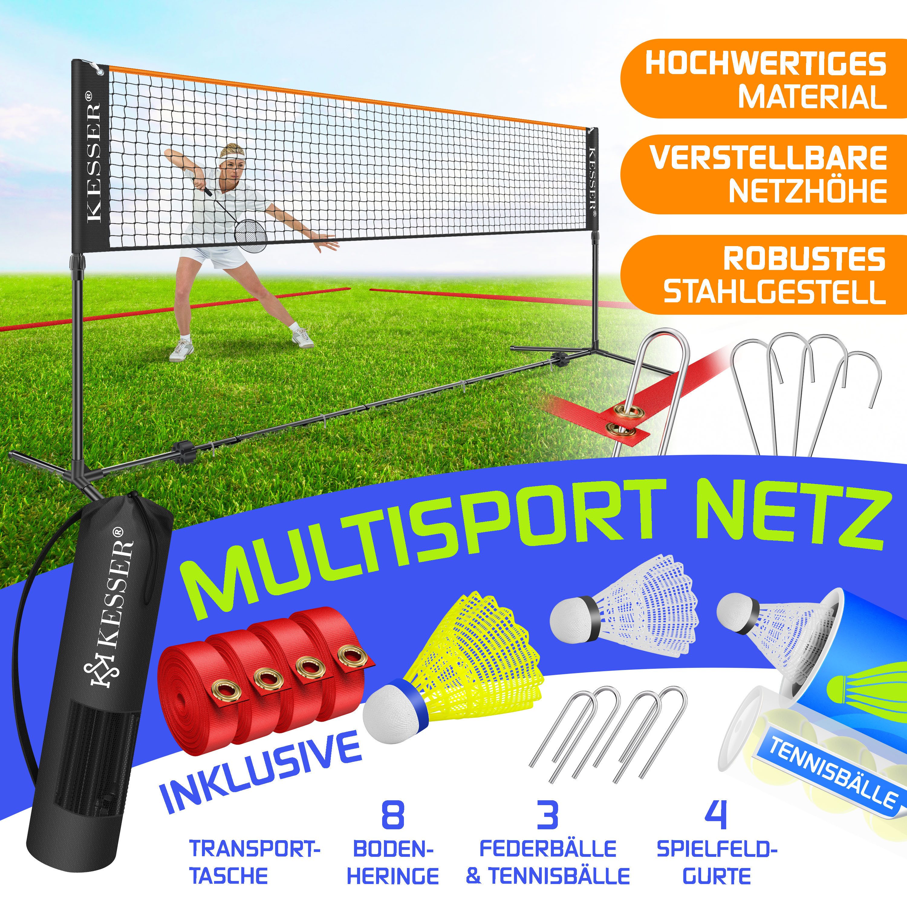 KESSER Badmintonnetz, Badmintonnetz, Tennisnetz 300cm 400cm 500 cm Federball
