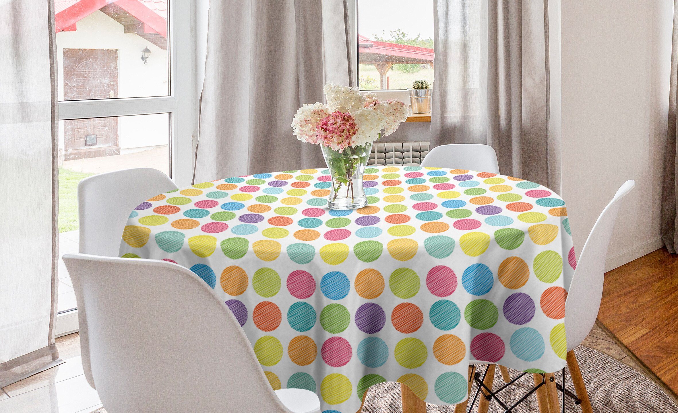 Abakuhaus Tischdecke Kreis Tischdecke Abdeckung für Esszimmer Küche Dekoration, Bunt Hand gezeichnet Regenbogen-Kreise | Tischdecken
