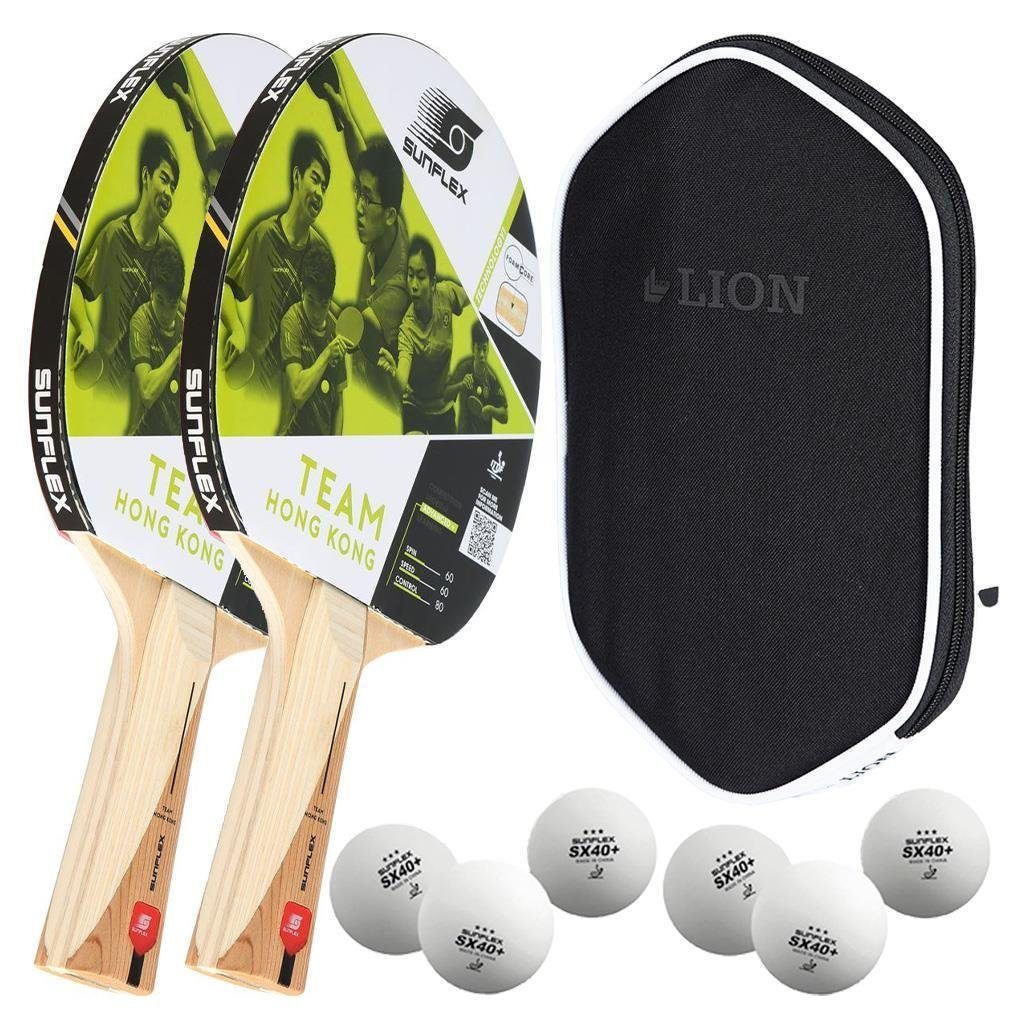 Sunflex Tischtennisschläger 2x TEAM HONG KONG + Hülle + 6x SX+ Bälle