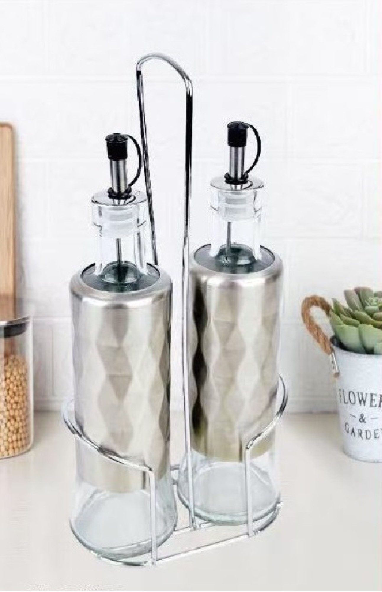 Cheffinger Ölspender 2-teiliges Set – Glasflaschen mit Edelstahl Ständer, (2-tlg)