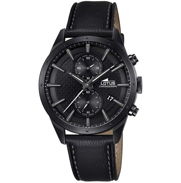Lotus Chronograph Lotus Herren Uhr Sport L18317/1 Leder (Armbanduhr) Herren Armbanduhr rund groß (ca. 40mm) Lederarmband schwarz