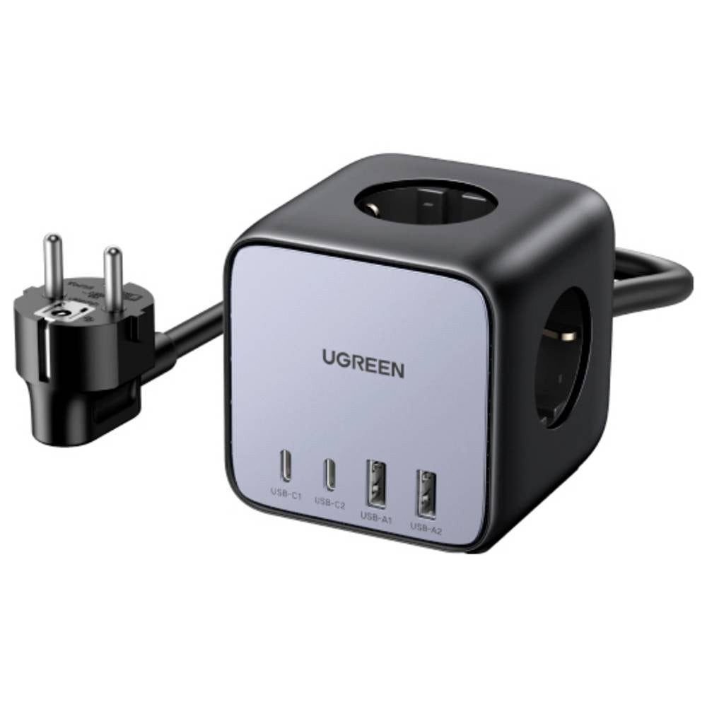 UGREEN DigiNest Cube USB Ladegerät 65 W Schutzkontakt-Steckdose, 2x USB-A, 2x USB-Ladegerät (GaN, USB Power Delivery (USB-PD), mit Ein-/Aus-Schalter)