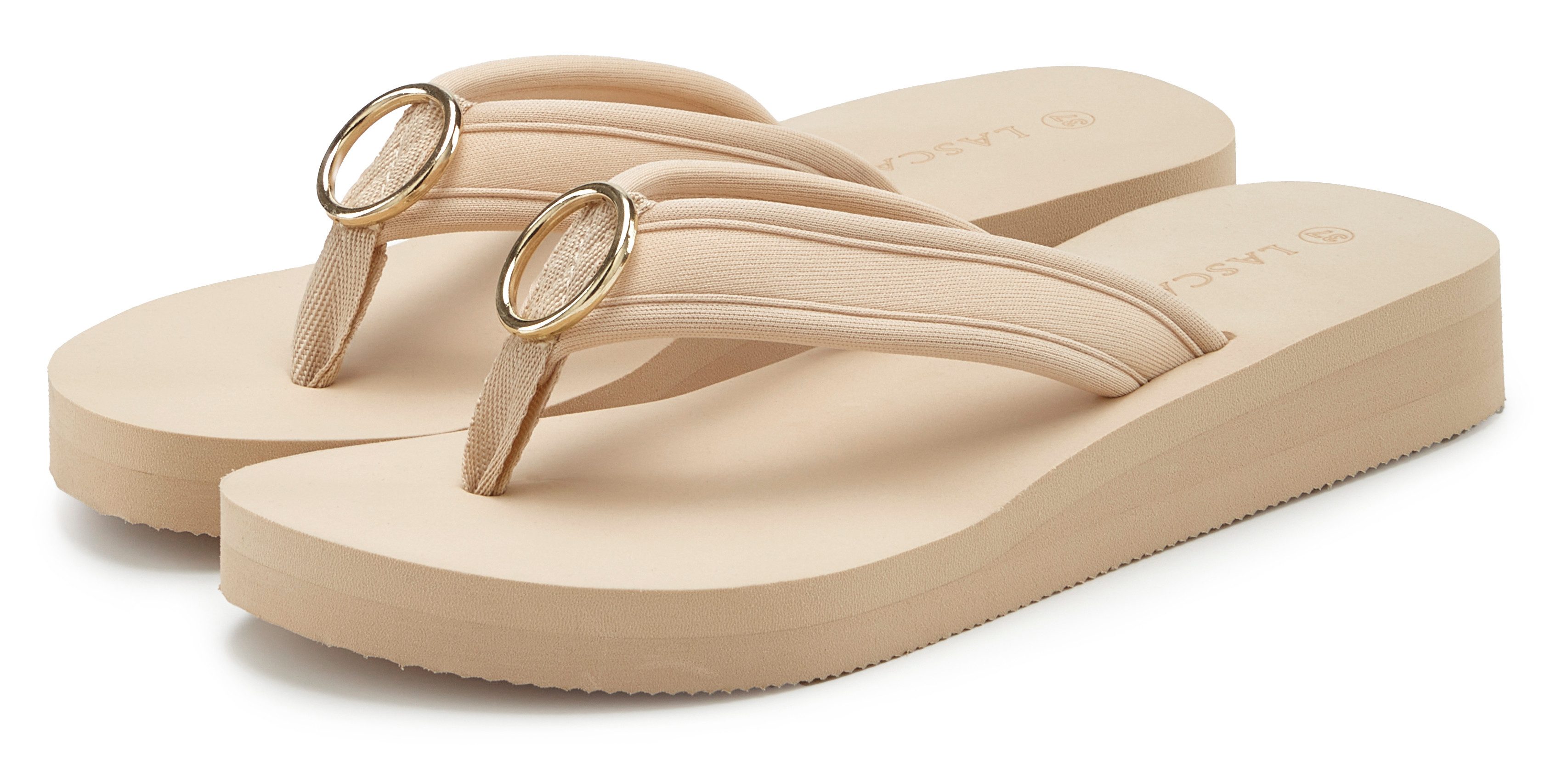 LASCANA Sandale, Pantolette, Badezehentrenner Zehentrenner, Badeschuh mit Ringapplikation "Italy" VEGAN