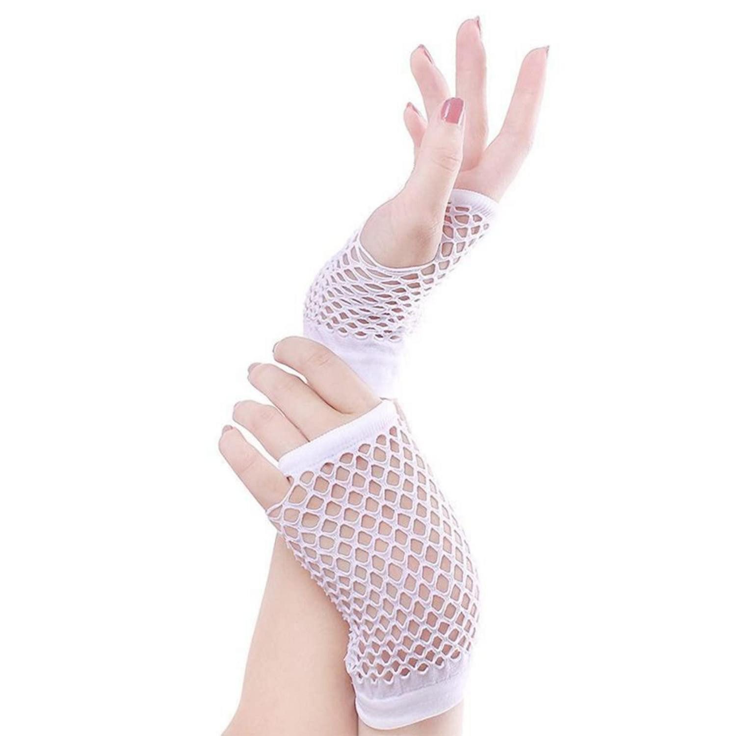 LuxusKollektion Abendhandschuhe Netzhandschuhe kurz fingerlos Retro elegant dehnbar weiß (1-St)