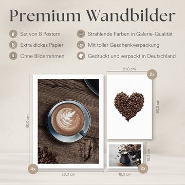 ARTFAVES Poster COFFEE LOVE, (moderne Wandbilder, 8 St), verschiedene Größen im Set