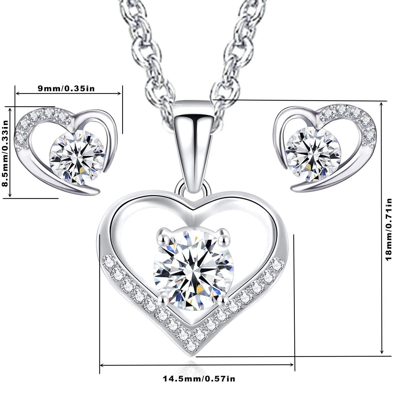Damenschmuck-Set, POCHUMIDUU und Zirkonia), 5A Geschenke Herz-Halskette-Ohrringe mit (3-tlg., Frauen Ohrring Set Ketten für weiß