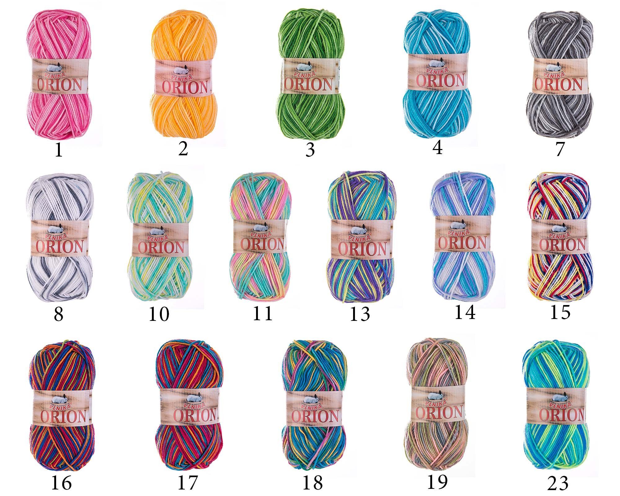 VLNIKA 10 x 50g Farbverlaufsgarn Orion Color Häkelwolle, 200 m, 10 weiß-hellgelb-pastelltürkis