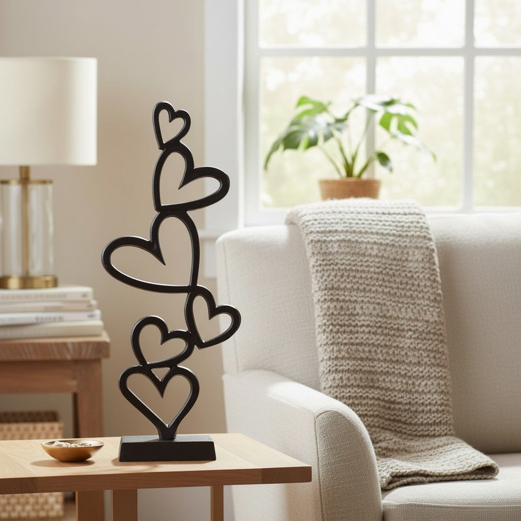 Macosa Home Skulptur Deko Herzen 42 cm Metall Schwarz (Jahrestag Hochzeit Valentinstag, 1 St., Edle Dekoration & Geschenkidee), Dekofigur Wohnaccessoire für Regal, Tisch, Sideboard