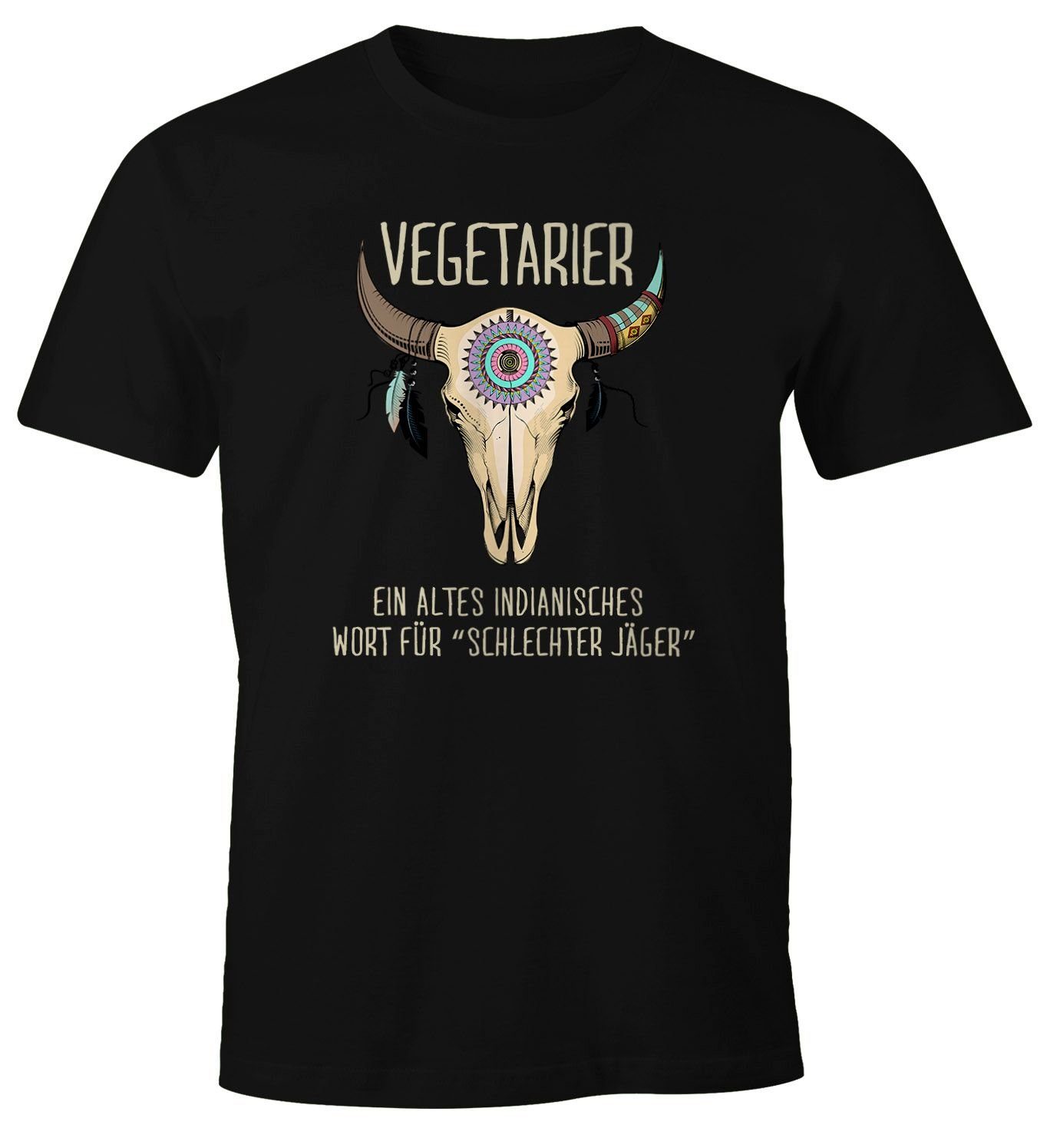 MoonWorks Print-Shirt Herren T-Shirt Vegetarier / Veganer Schlechter Jäger Spruch Skull lustig Fun-Shirt Moonworks® mit Print Vegetarier schwarz