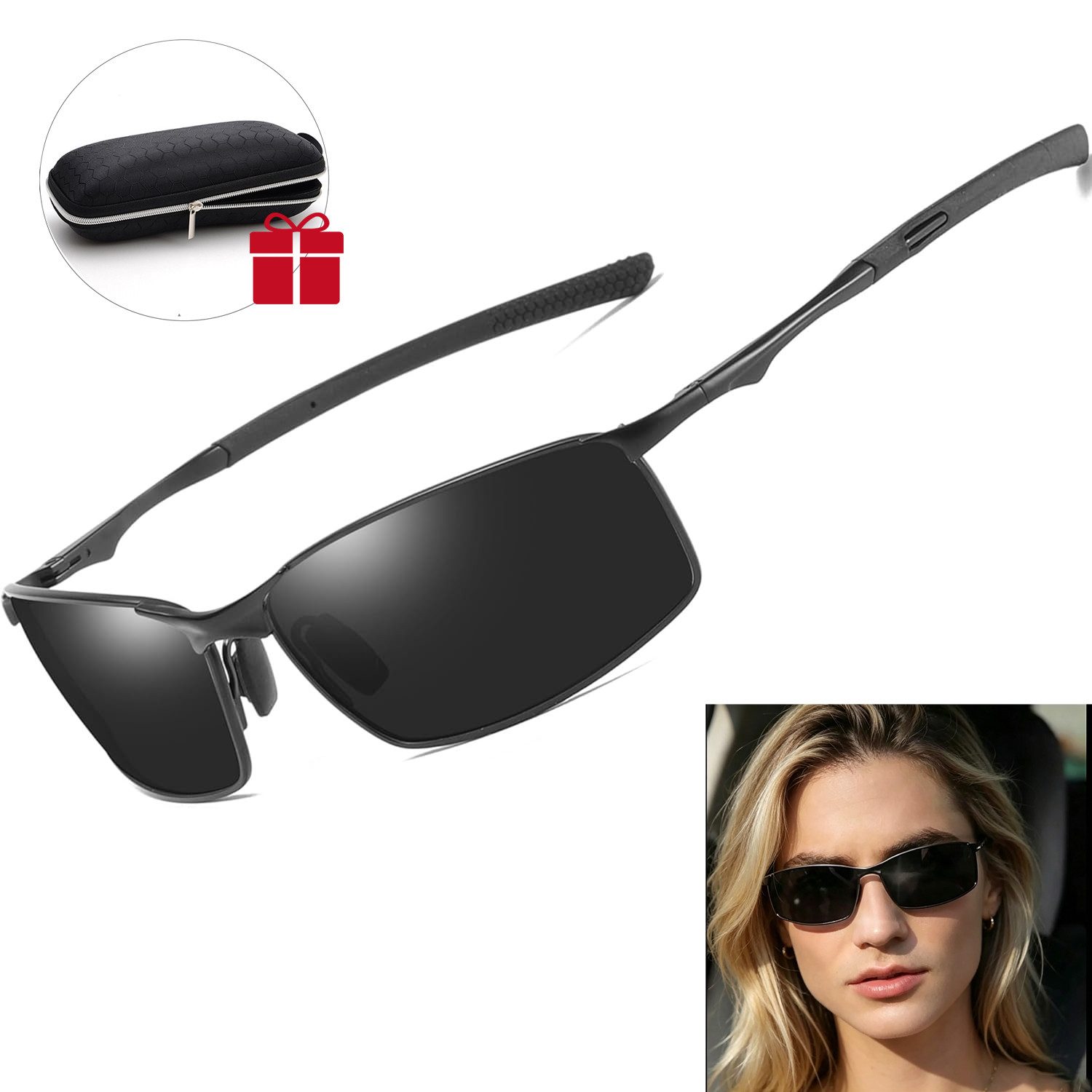 MOPUEA Sonnenbrille Polarisierte Sonnenbrille UV400 Schutz Outdoor Sport Brille (Sonnenbrille Outdoor Sport Herren Unisex robust leicht, Inklusive Etui, verstellbare Nasenpads, Federscharniere) Polarisierte HD-Linsen, Anti-Glanz, komfortabel