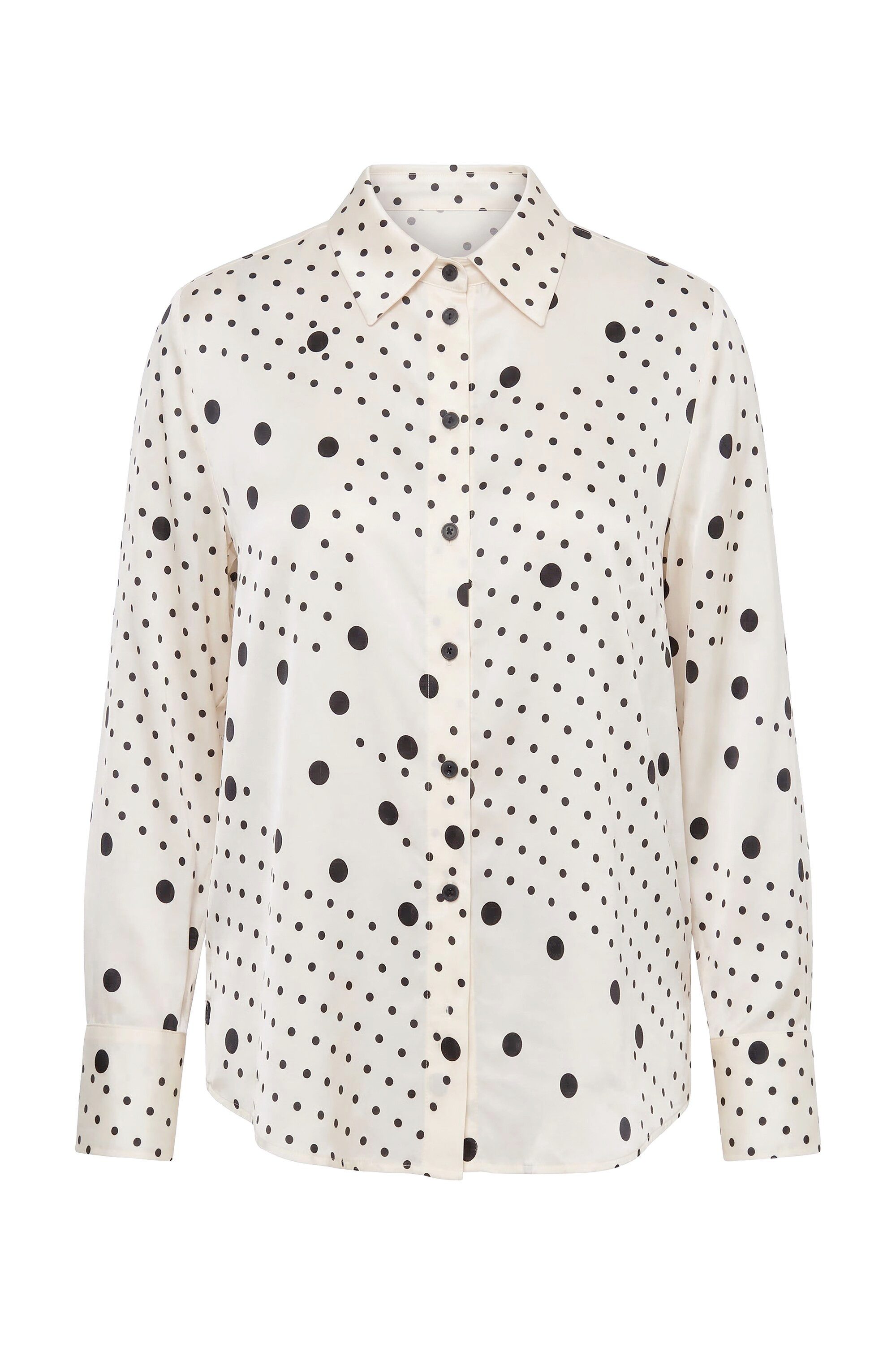 Ulla Popken Hemdbluse Bluse Seidenmix Punkte Hemdkragen Langarm