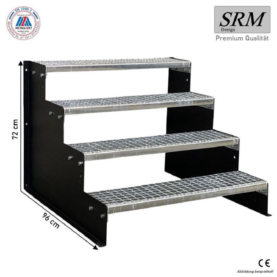 SRM Design Außentreppe 4 Stufen Standtreppe Schwarz, Breite 90cm, Höhe 7 cm ohne Geländer