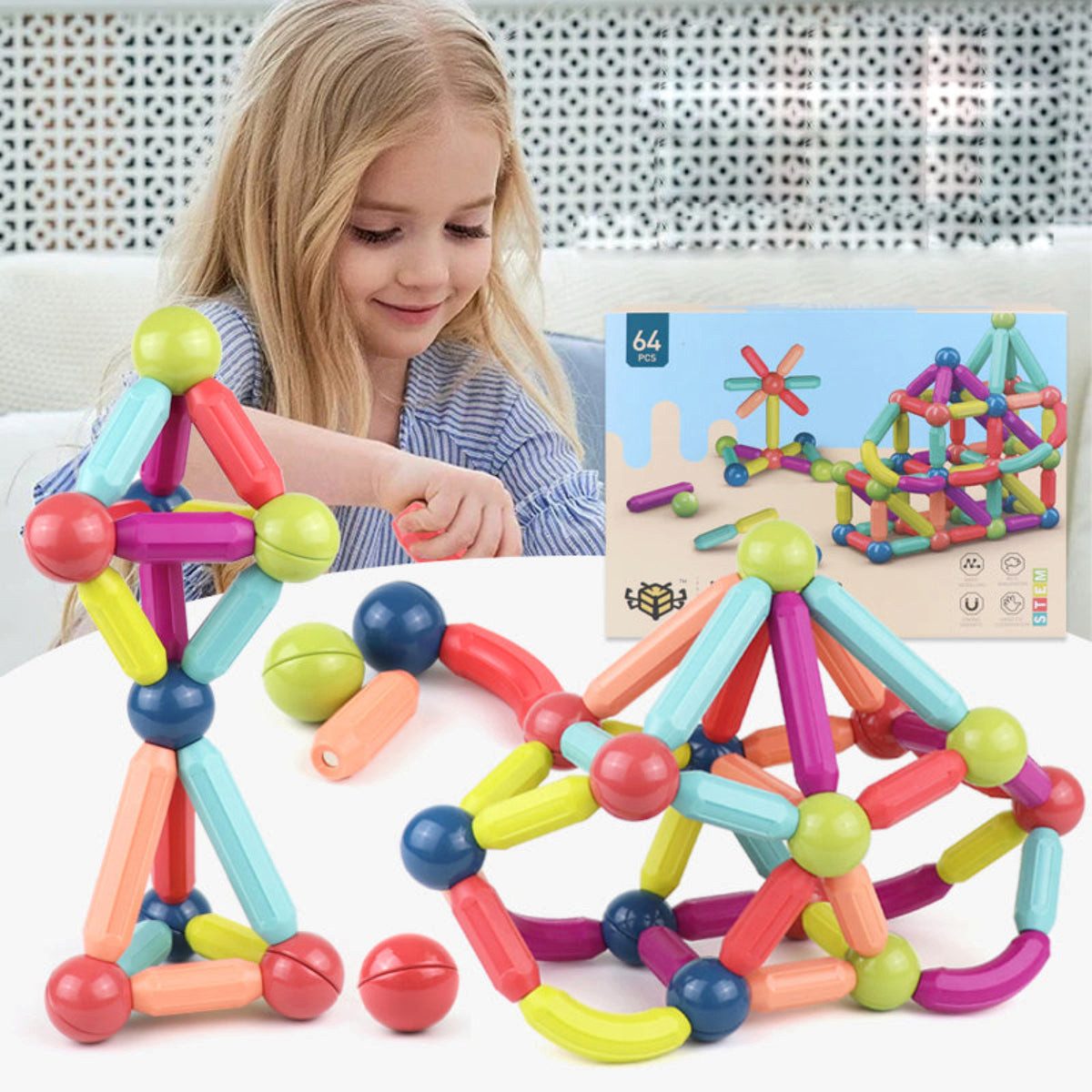 Tinisu Steckspielzeug Magnetbausteine Set für Kinder – Magnetstäbe & Kugeln kreatives Spielz, (25-tlg)