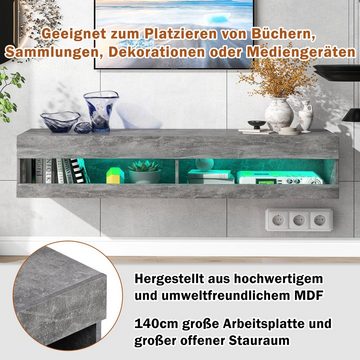 Merax Lowboard, LED Fernsehtisch, TV-Schrank, hängend/stehend, Breite 140 cm