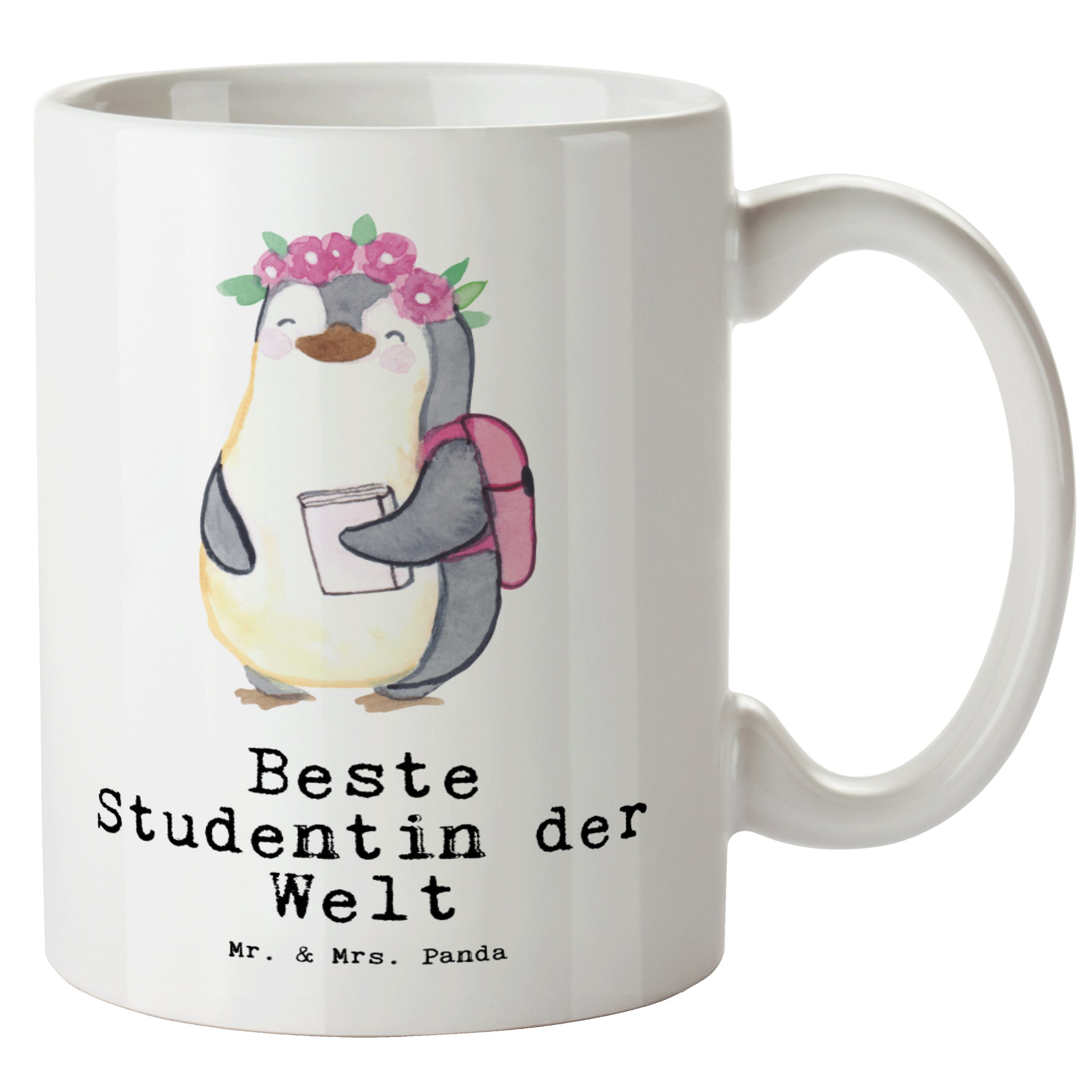 Mr. & Mrs. Panda Tasse Pinguin Beste Studentin der Welt - Weiß - Geschenk, Bedanken, lustig, XL Tasse Keramik
