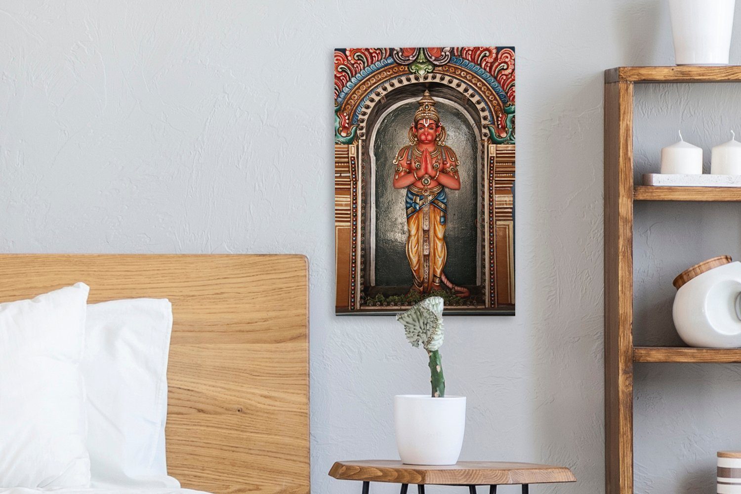 Die Leinwandbild OneMillionCanvasses® St), Gemälde, Leinwandbild inkl. Zackenaufhänger, cm Hanuman-Statue fertig (1 20x30 im Ranganathaswamy-Tempel, Sri bespannt