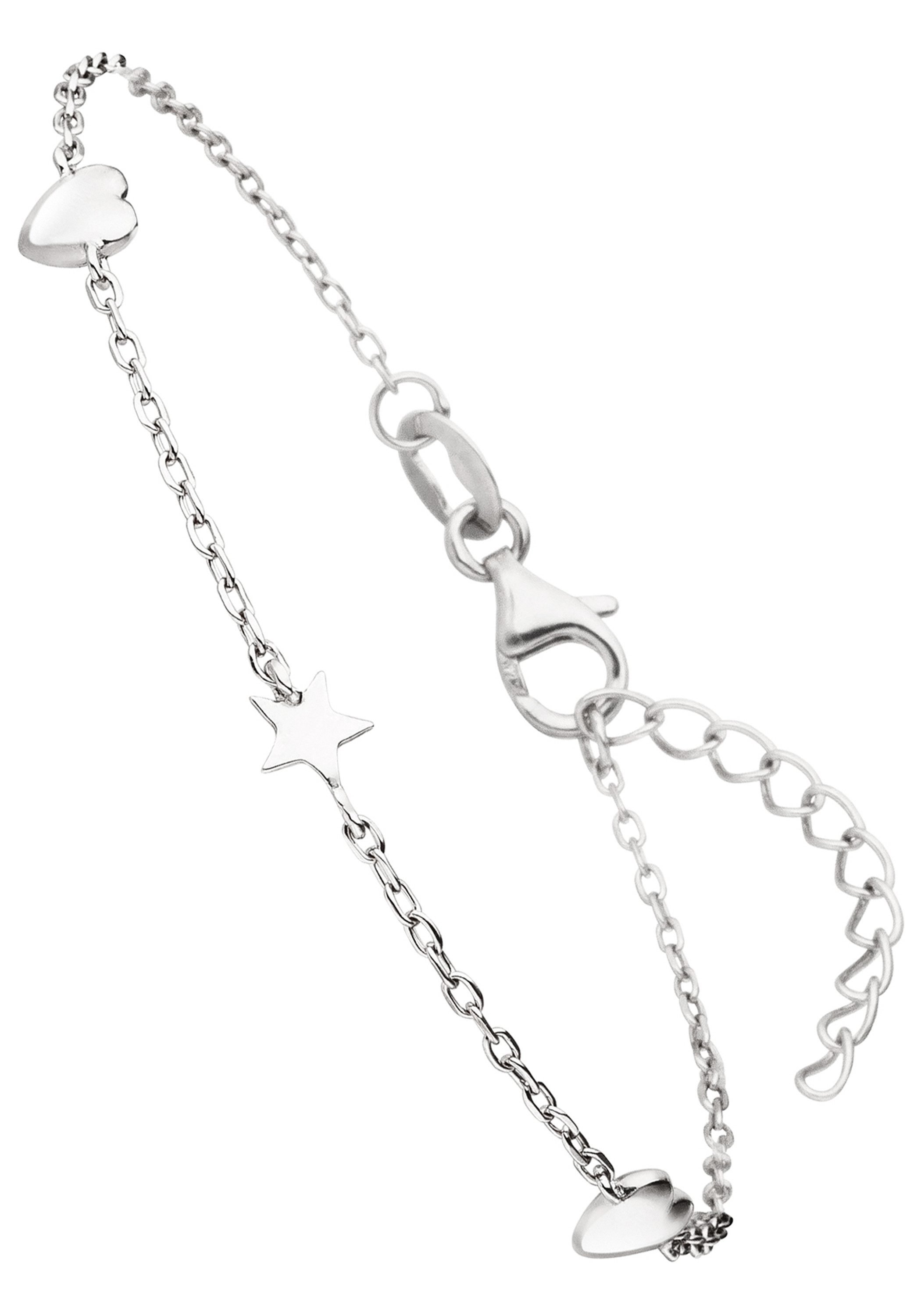 JOBO Silberarmband Ankerarmband mt Herzen und Stern, 925 Silber 19 cm rhodiniert