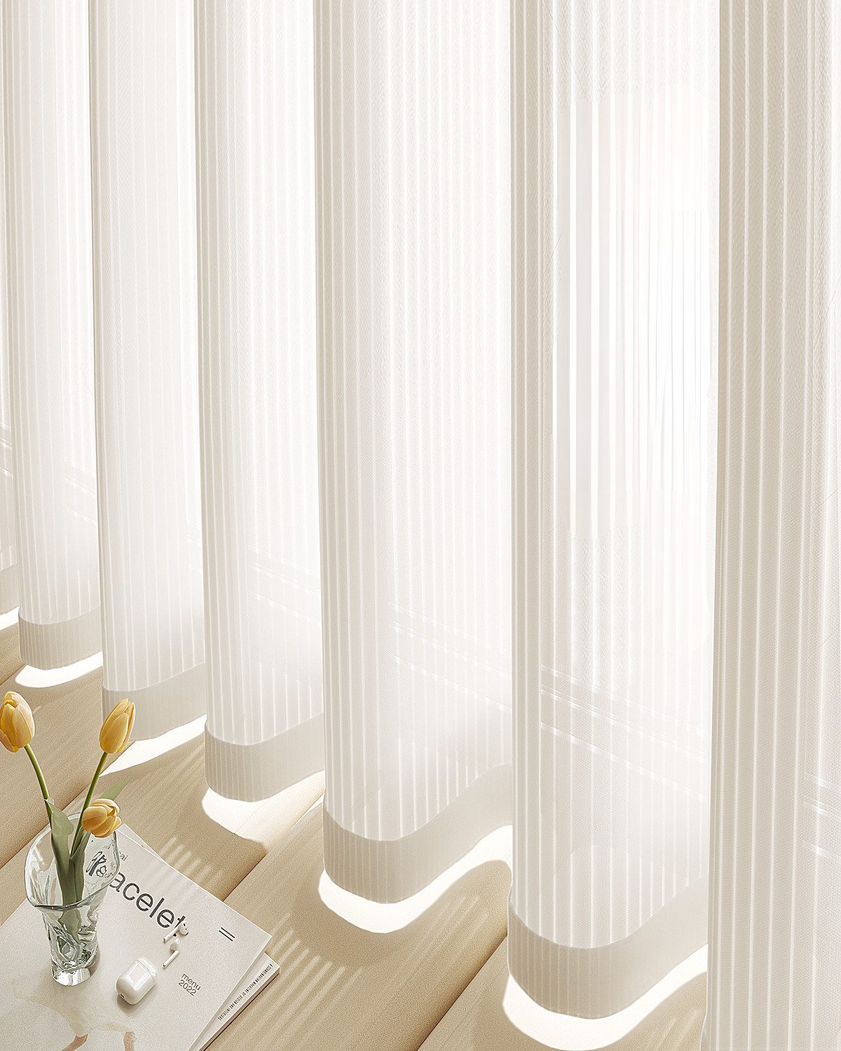 Simloveve Gardine Weiß Längsstreifen klassische Design 2er-Set Vorhänge (2 günstig online kaufen