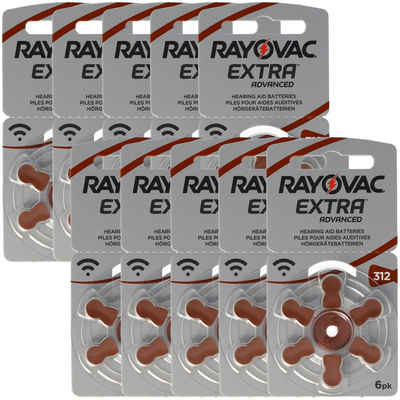 RAYOVAC 60 Stück Rayovac Hörgerätbatterie Varta HA312, PR4 Batterie, (1,4 V)